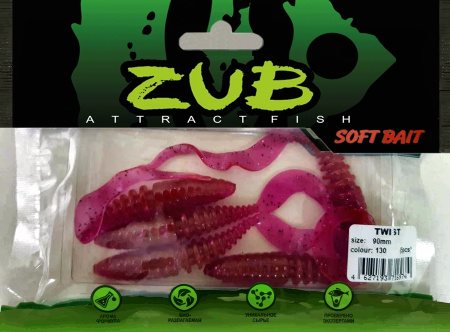 Приманка ZUB-TWIST  90мм(3,5")-5шт, (цвет 130) маджента с блестками