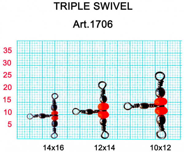 Вертлюжок на три направления, красная бусина №10х12 (16 кг) (5 шт.)