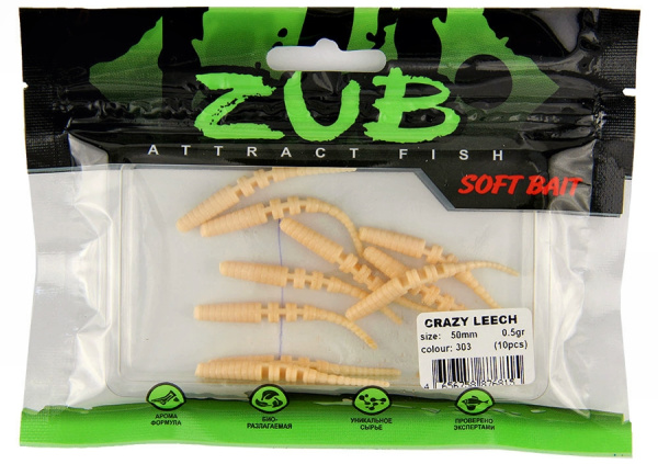Приманка ZUB-CRAZY LEECH 50мм(2")-10шт, (цвет 303) телесный Приманка ZUB-CRAZY LEECH 50мм(2")-10шт, (цвет 303) телесный