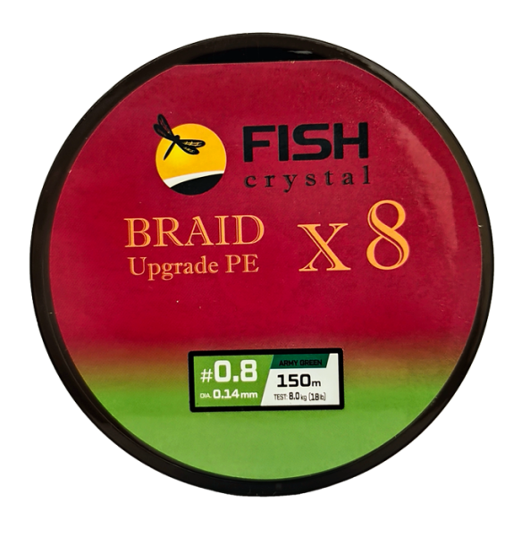 Плетёный шнур из 8-ми нитей, FISH CRYSTAL зелёный, 0.14мм, 150м, 8 кг