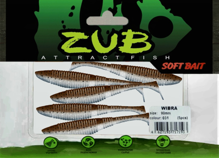 Приманка ZUB-WIBRA  90мм(3,5")-5шт, (цвет 031) карамель верх-натурал низ Приманка ZUB-WIBRA  90мм(3,5")-5шт, (цвет 031) карамель верх-натурал низ
