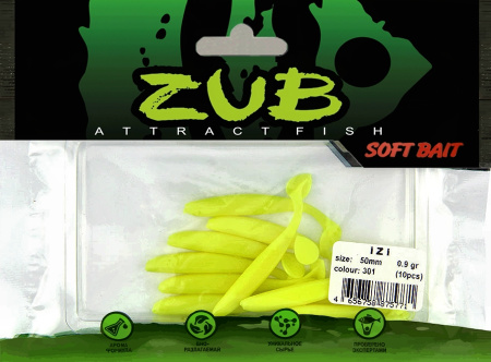 Приманка ZUB-IZI  50мм(2")-10шт, (цвет 301) желтый