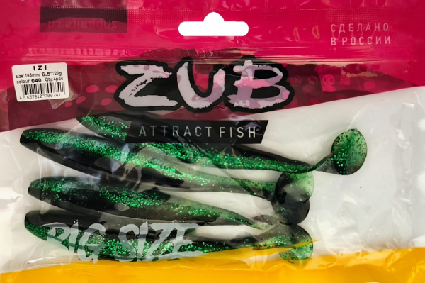 Приманка ZUB-IZI 165мм(6,5")-4шт, (цвет 040) черный верх - изумрудный низ