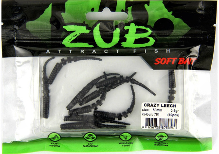 Приманка ZUB-CRAZY LEECH 50мм(2")-10шт, (цвет 701) черный