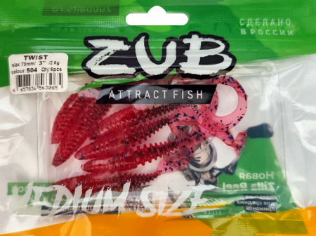 Приманка ZUB-TWIST  75мм(3")-6шт, (цвет 504) красный с блестками