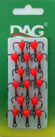 Тройник фосфор. Мустад красный №14