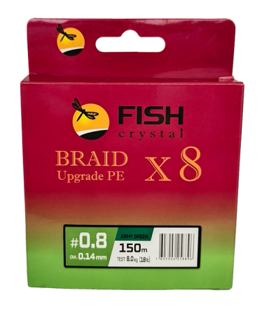 Плетёный шнур из 8-ми нитей, FISH CRYSTAL зелёный, 0.14мм, 150м, 8 кг