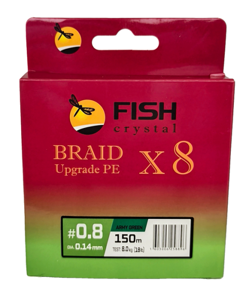 Плетёный шнур из 8-ми нитей, FISH CRYSTAL зелёный, 0.14мм, 150м, 8 кг