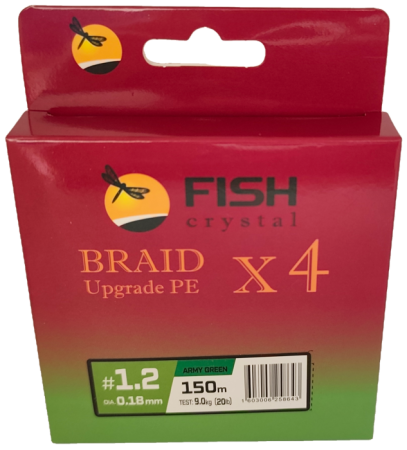 Плетёный шнур из 4-х нитей, FISH CRYSTAL зелёный, 0.18мм, 150м, 9кг