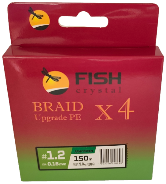 Плетёный шнур из 4-х нитей, FISH CRYSTAL зелёный, 0.18мм, 150м, 9кг