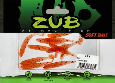 Приманка ZUB-IZI  50мм(2")-10шт, (цвет 250) морковный с блестками