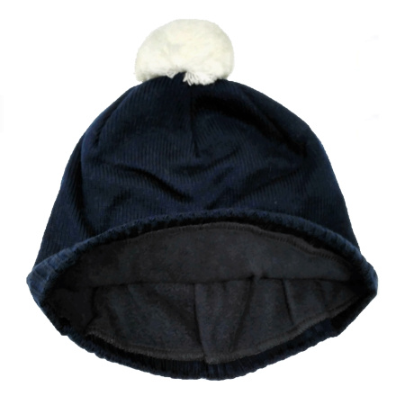 Шапка синяя с помпоном "Team DUNAEV", флисовая подкладка