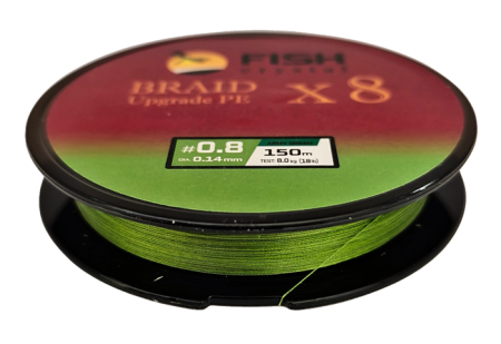 Плетёный шнур из 8-ми нитей, FISH CRYSTAL зелёный, 0.14мм, 150м, 8 кг