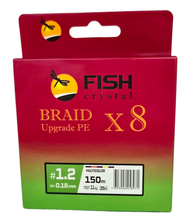 Плетёный шнур из 8-ми нитей, FISH CRYSTAL 5-ти цветный, 0.18мм, 150м, 11 кг