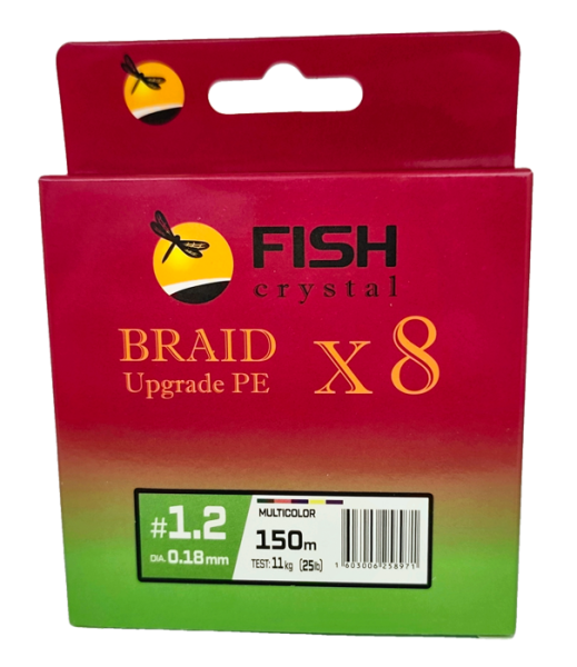 Плетёный шнур из 8-ми нитей, FISH CRYSTAL 5-ти цветный, 0.18мм, 150м, 11 кг