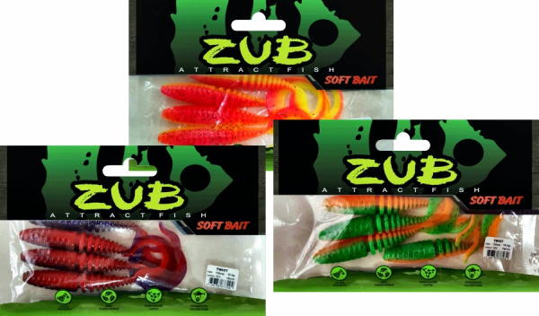 Приманка ZUB-TWIST 150мм(5,9")-4шт, (Цвет 405) желтый верх - оранжевый низ