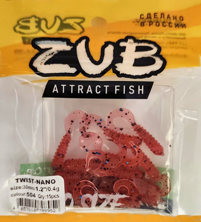 Приманка ZUB-TWIST-NANO  30мм(1,2")-15шт, (цвет 504) красный с блестками