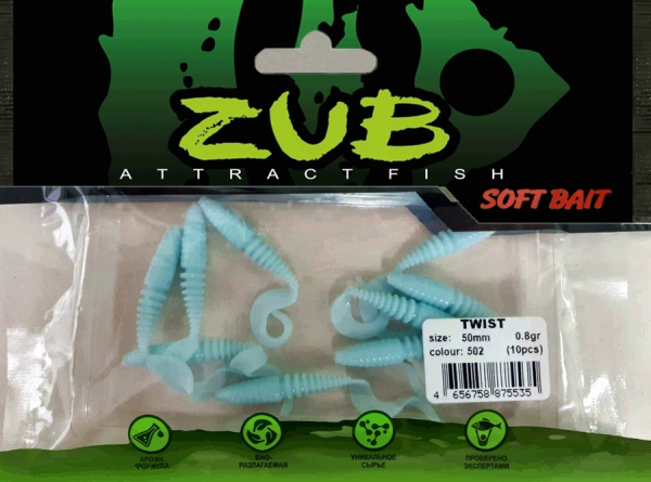 Приманка ZUB-TWIST  50мм(2")-10шт, (цвет 502) голубой Приманка ZUB-TWIST  50мм(2")-10шт, (цвет 502) голубой