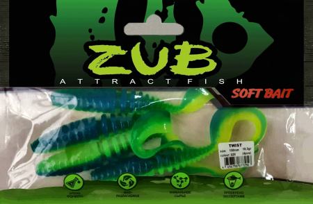 Приманка ZUB-TWIST 150мм(5,9")-4шт, (цвет 020) синий верх - желтый низ