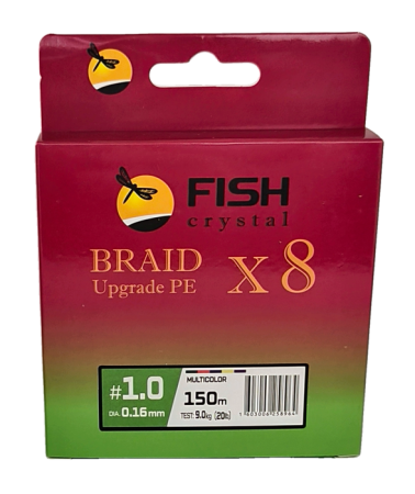 Плетёный шнур из 8-ми нитей, FISH CRYSTAL  5-ти цветный, 0.16мм, 150м, 9 кг