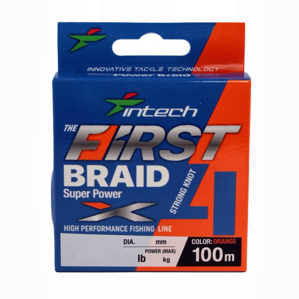 Шнур плетеный Intech First Braid X4 Orange 100m (#1.0 / 0.165mm (15lb / 6.81kg))