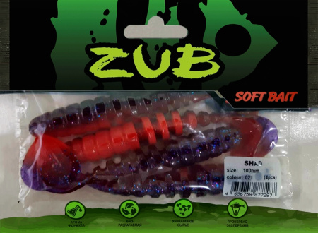 Приманка ZUB-SHAD 100мм(4")-4шт, (цвет 021) фиолетовый верх - красный низ