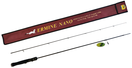 Удилище спиннинговое ERMINE NANO,2 секции, цельная верш. длина1,68 м, тест 0.2-0.8г рукоять цельная