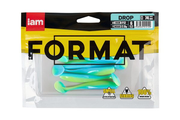 Силиконовая приманка FORMAT DROP  74mm (6шт.) цвет F12 Силиконовая приманка FORMAT DROP  74mm (6шт.) цвет F12