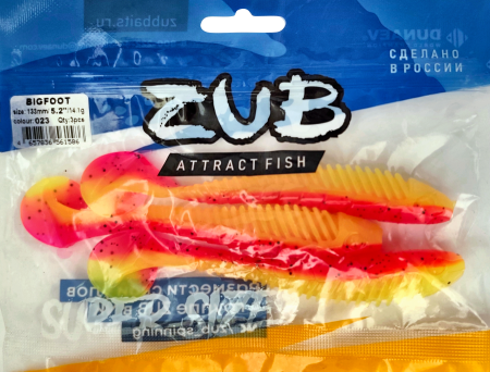 Приманка ZUB-BIGFOOT 133мм(5,2")-3шт, (цвет 023) розовый верх - желтый низ