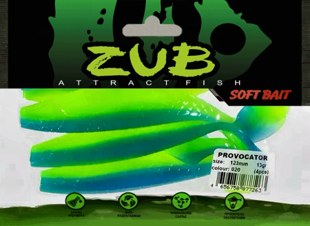 Приманка ZUB-PROVOCATOR 123мм-4шт, (цвет 020) желто-синий