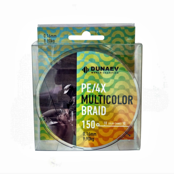 Шнур DUNAEV MULTICOLOR BRAID PE X4 150м 0,18мм