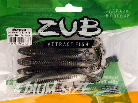 Приманка ZUB-MINOGA  90мм(3,5")-5шт, (цвет 501) серый с блестками