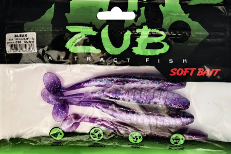 Приманка ZUB-BLEAK 150мм(5,9")-4шт, (цвет 036) фиолетовый верх-натурал низ