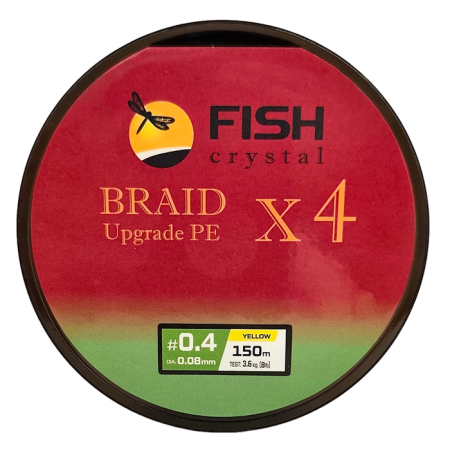 Плетёный шнур из 4-х нитей, FISH CRYSTAL жёлтый, 0.08мм, 150м, 3,6кг