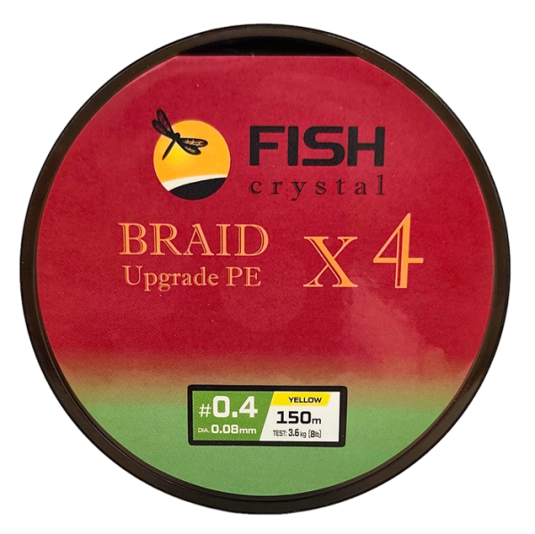 Плетёный шнур из 4-х нитей, FISH CRYSTAL жёлтый, 0.08мм, 150м, 3,6кг