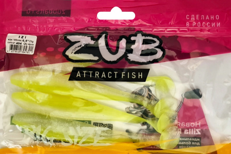 Приманка ZUB-IZI 165мм(6,5")-4шт, (цвет 404) желтый светящийся