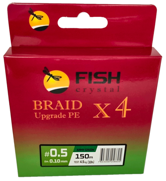 Плетёный шнур из 4-х нитей, FISH CRYSTAL зелёный, 0.10мм, 150м, 4,5кг