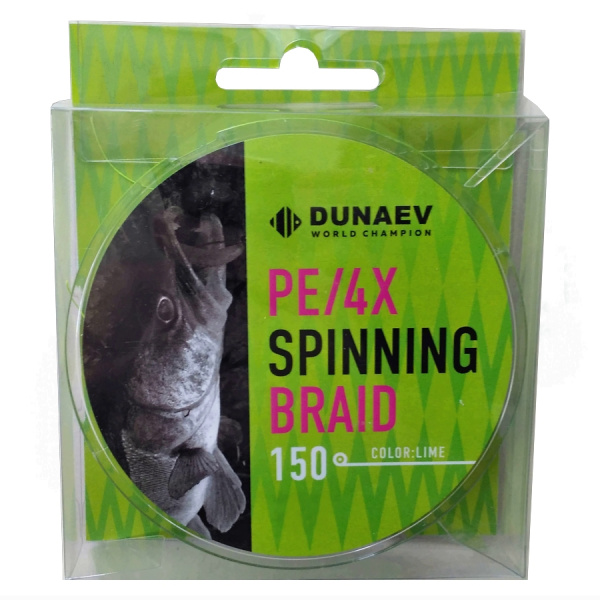Шнур DUNAEV SPINNING BRAID PE X4 150м 0,28мм ярко зеленый