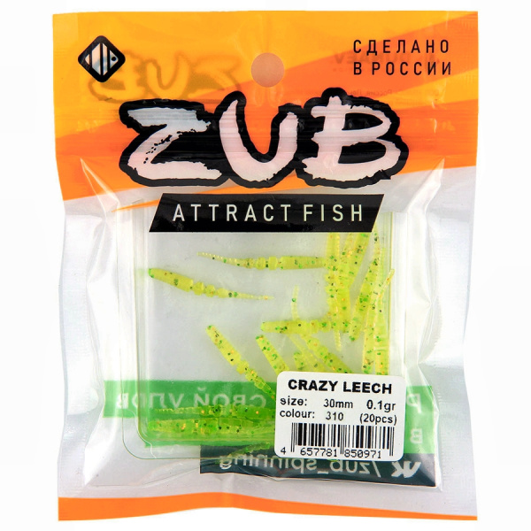 Приманка ZUB-CRAZY LEECH 30мм(1,2")-20шт, (цвет 310) желтый с блестками Приманка ZUB-CRAZY LEECH 30мм(1,2")-20шт, (цвет 310) желтый с блестками