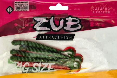 Приманка ZUB-WORM-ZANDER 135мм(5,3")-5шт, (цвет 035) красный верх-зеленый низ