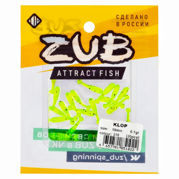 Приманка ZUB-KLOP 19мм(0,7")-20шт, (цвет 310) желтый с блестками Приманка ZUB-KLOP 19мм(0,7")-20шт, (цвет 310) желтый с блестками