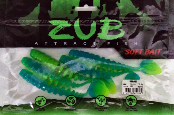 Приманка ZUB-SHAD 120мм(4,7")-5шт, (цвет 020) синий верх - желтый низ Приманка ZUB-SHAD 120мм(4,7")-5шт, (цвет 020) синий верх - желтый низ