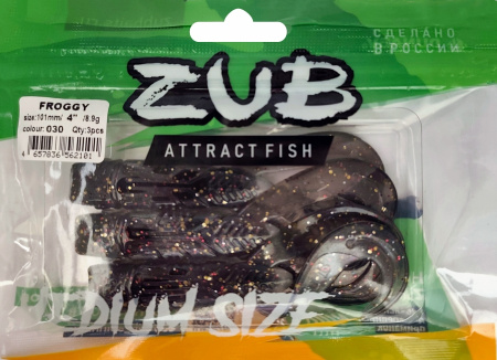 Приманка ZUB-FROGGY 101мм(4")-3шт, (цвет 030) черный верх-натурал низ