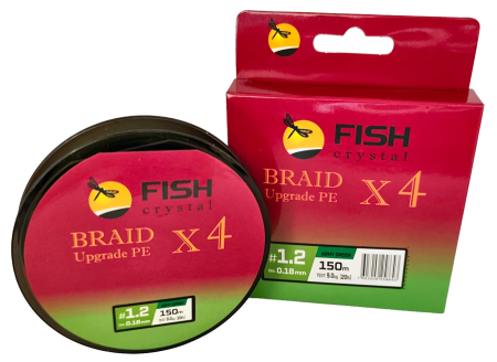 Плетёный шнур из 4-х нитей, FISH CRYSTAL зелёный, 0.18мм, 150м, 9кг