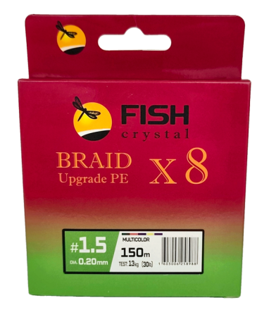 Плетёный шнур из 8-ми нитей, FISH CRYSTAL 5-ти цветный, 0.20 мм, 150м, 13 кг