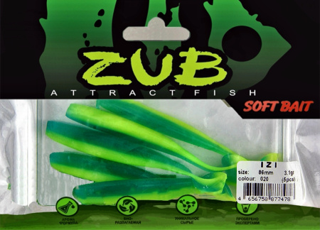 Приманка ZUB-IZI  86мм(3,4")-5шт, (цвет 020) синий верх - желтый низ
