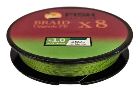 Плетёный шнур из 8-ми нитей, FISH CRYSTAL зелёный, 0.16мм, 150м, 9 кг