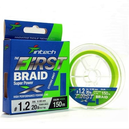 Шнур плетеный Intech First Braid X4 Green 150m (#1.0 / 0.165mm (15lb / 6.81kg))