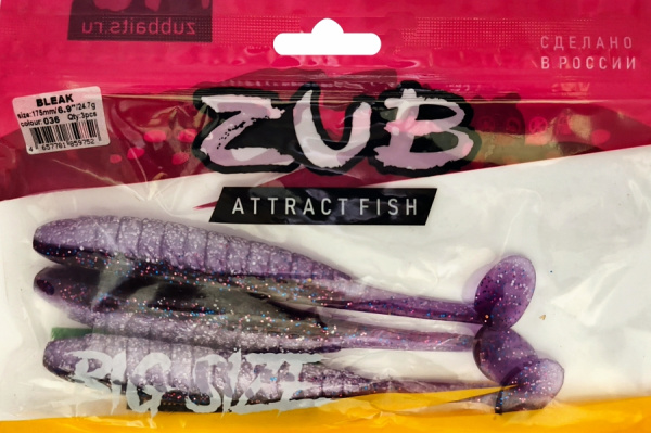 Приманка ZUB-BLEAK 175мм(6.9")-3шт, (цвет 036) фиолетовый верх-натурал низ