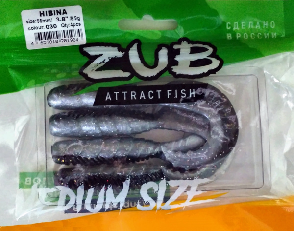 Приманка ZUB-HIBINA  95мм(3,8")-4шт, (цвет 030) черный верх-натурал низ Приманка ZUB-HIBINA  95мм(3,8")-4шт, (цвет 030) черный верх-натурал низ